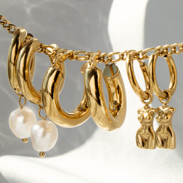 Chunky Pearl Hoop Set Silber Online-Schn?ppchen – Bild 3